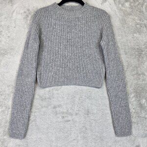 Brandy Melville Sweater Juniors One Size Gray Ribbed Mock Neck Cropped Knit